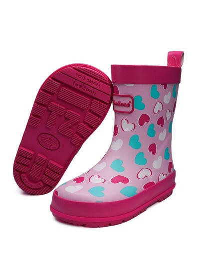 ToeZone Girls Pink Belle Love Heart Wellies (Younger 6- Older 12)