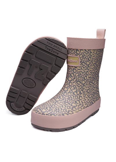 ToeZone Girls Pink Hattie Animal Print Wellies (Younger 6- Older 12)