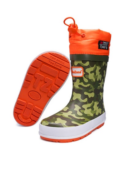 ToeZone Boys Orange Enzo Camo Tie Top Wellies (Younger 6- Older 12)