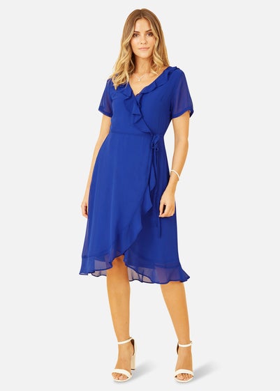 Yumi Blue Frill Wrap Dress