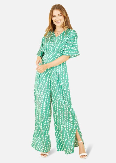 Yumi Green Abstract Print Kimono Sleeve Jumpsuit