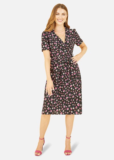 Yumi Black Floral Retro Shirt Dress