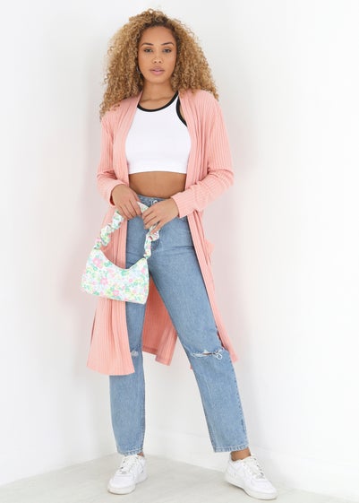 Brave Soul Pink Ribbed Oversized Lounge Cardigan