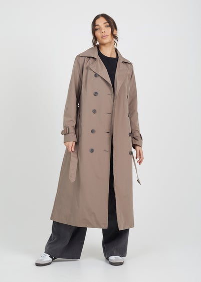 Brave Soul Brown Double-Breasted Longline Trench Coat