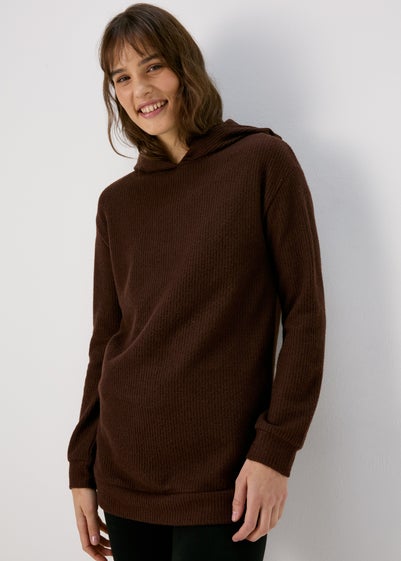 Brown Longline Pullover Hoodie