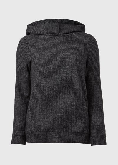 Charcoal Ribbed Pullover Hoodie - Small