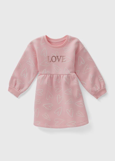 Girls Light Pink Love Sweat Dress (1-7yrs)