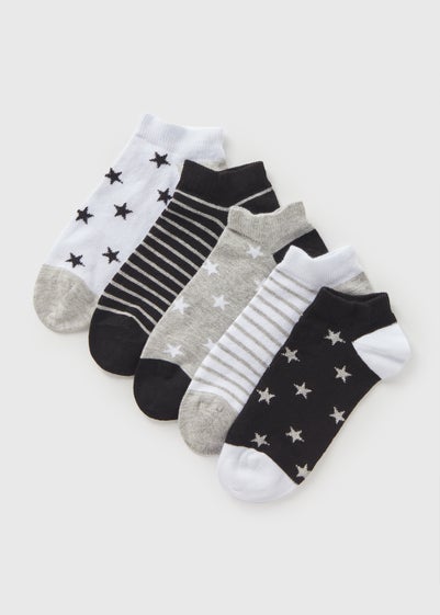 5 Pack Girls Star Trainer Socks (Younger 6-Older 5.5)