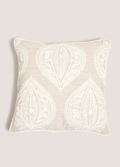 Cream Embellished Leaf Cushion (43cm x 43cm)