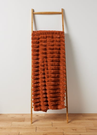 Rust Ribbed Faux Fur Throw