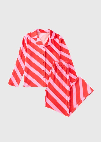 Girls Red Striped Christmas Top & Bottom Pyjama Set (7-13yrs)