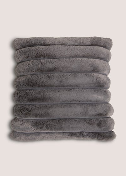 Grey Ribbed Faux Fur Cushion (43cm x 43cm)