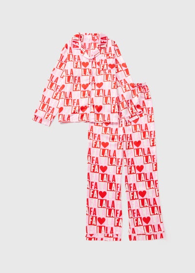 Girls Pink Christmas Checkerboard Satin Pyjama Set (4-12yrs)