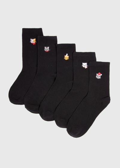 5 Pack Cat Embroidered Crew Socks