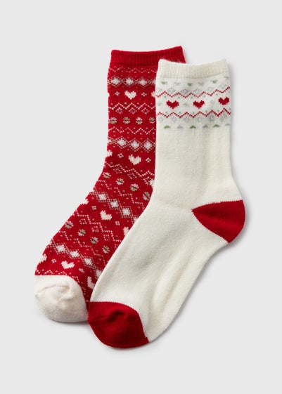 2 Pack Red Fairisle Thermal Socks