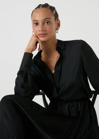 Black Crinkle Satin Shirt