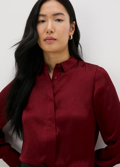 Burgundy Crinkle Satin Shirt