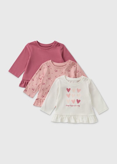 3 Pack Baby Pink Long Sleeve T-Shirts (Newborn-23mths)