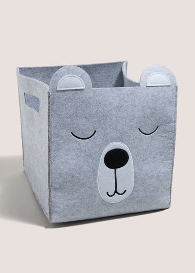 Grey Bear Felt Storage Basket (42cm x 32cm x 21cm)