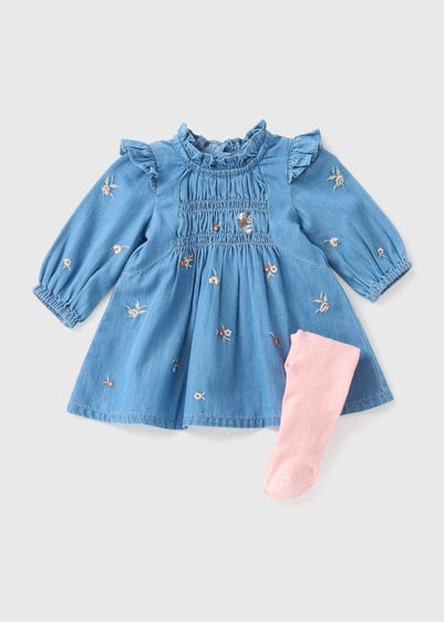 Baby Blue Chambray Dress & Tights (Newborn-23mths)