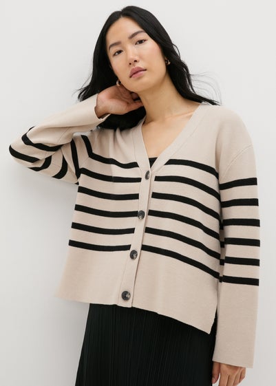 Et Vous Camel Stripe V-Neck Cardigan