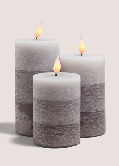 3 Pack Grey LED Pillar Candles