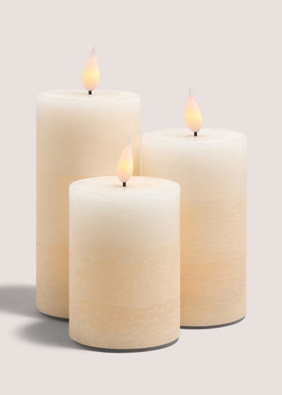 3 Pack Beige LED Pillar Candles (10cm x 12cm x 15cm)