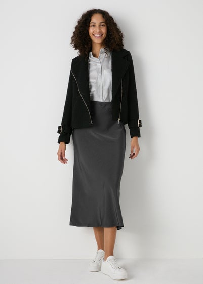 Et Vous Charcoal Satin Midi Skirt