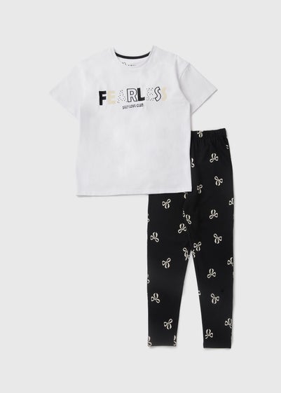 Girls Black Self Love Club Pyjama Set (7-13yrs)