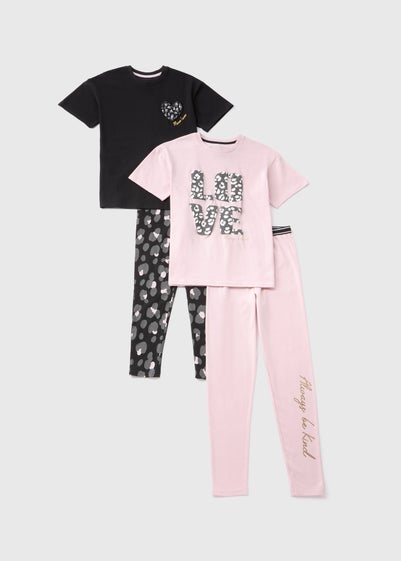 2 Pack Girls Pink Leopard Pyjama Sets (7-13yrs)