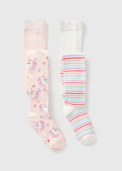 2 Pack Girls Pink Unicorn Tights (2-10yrs)