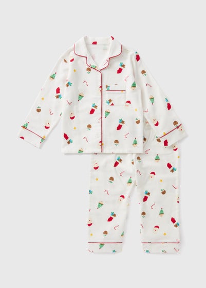 Girls Cream Christmas Ditsy Print Pyjama Set (1-7yrs)