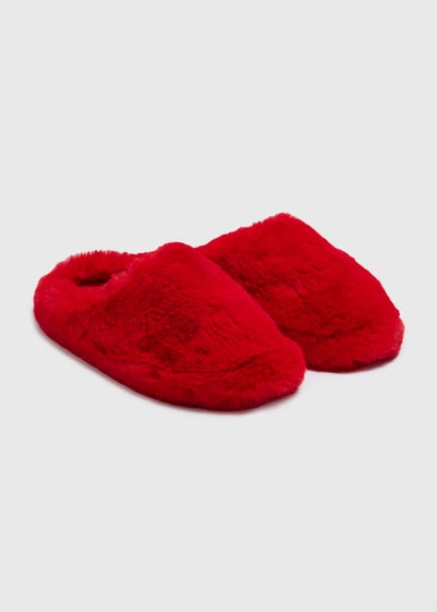 Red Faux Fur Mule Slippers