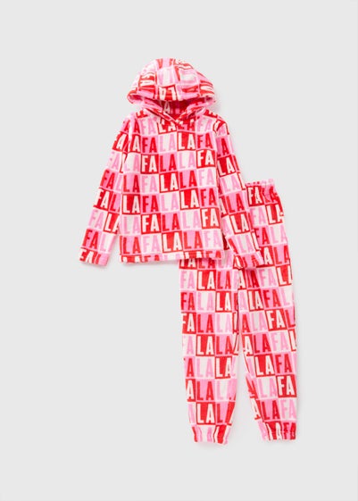 Joyful Girls Pink Fa La La La Fleece Pyjama Set (7-13yrs)