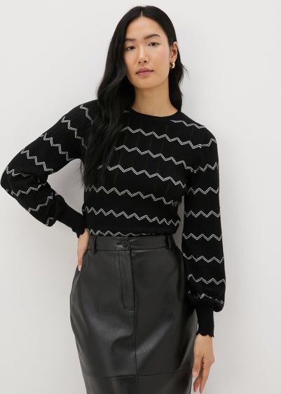 Black Pointelle Stripe Jumper