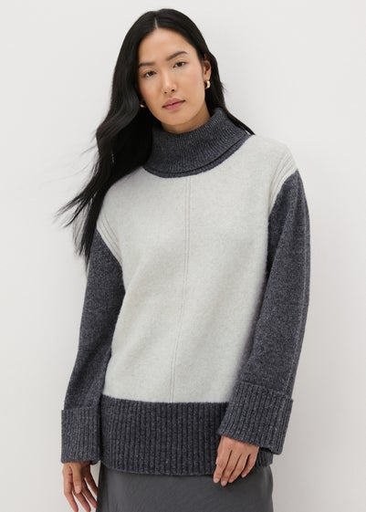 Et Vous White Colour Block Jumper