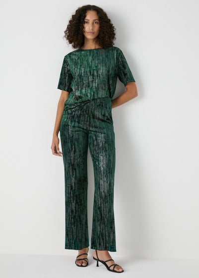 Et Vous Green Glitter Velvet Trousers