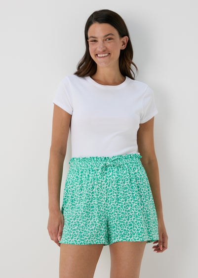 Green Patterned Viscose Shorts