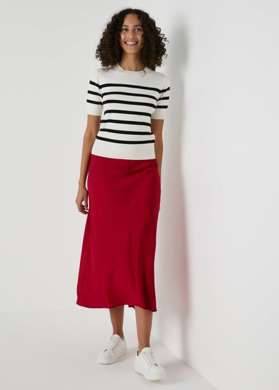 Et Vous Red Satin Midi Slip Skirt