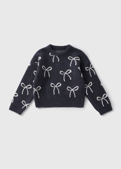 Girls Charcoal Bow Knitted Jumper (1-7yrs)