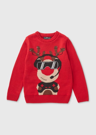 Christmas Boys Red Reindeer Light Up Jumper (3-13yrs)