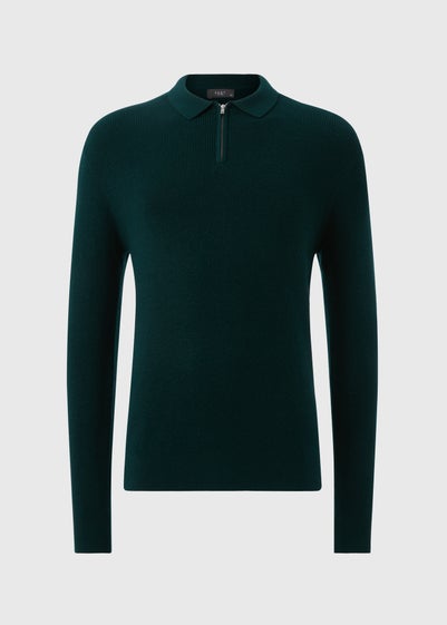 Green Ribbed Long Sleeve Polo Shirt