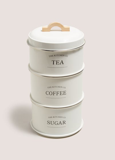 Cream Stackable Tea, Coffee, and Sugar Canisters