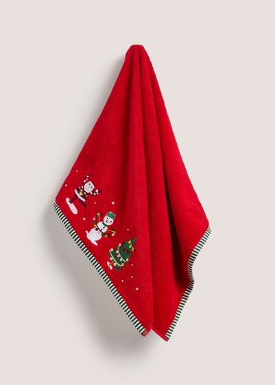 Red Embroidered Santa Friends Towel