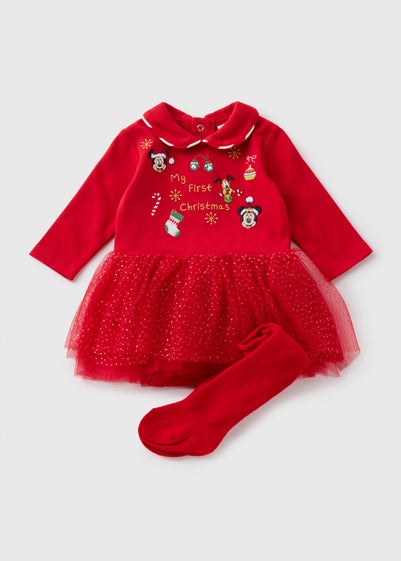 Disney Baby Red Christmas Minnie Mouse Dress & Tights (Newborn-12mths)