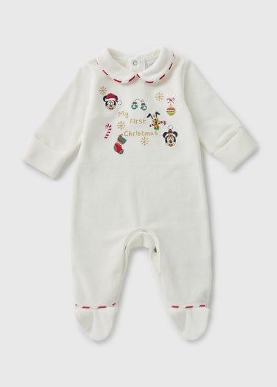 Disney Baby Cream Mickey Mouse Christmas Sleepsuit (Newborn-12mths)