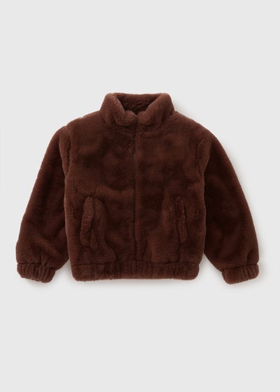 Girls Brown Faux Fur Bomber Jacket (7-15yrs)