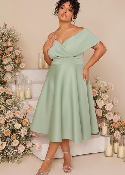 Quiz Green Curve Midi Skater Dress