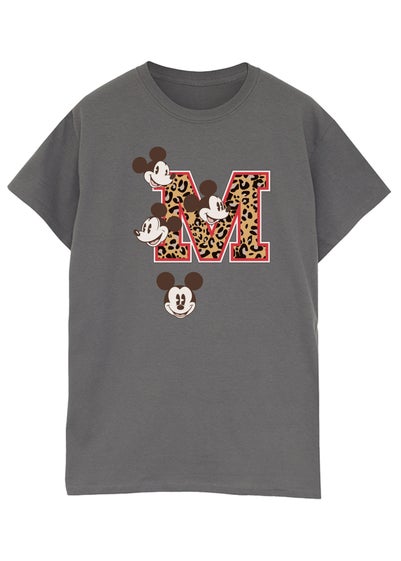 Disney Mickey Mouse M Faces Charcoal Printed Boyfriend Fit T-Shirt