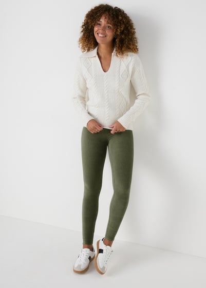 Khaki Velvet Corduroy Leggings